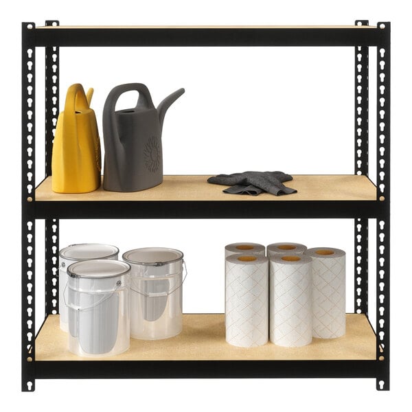 Hirsh 22539 30" x 12" x 30" Black Three-Shelf Boltless Shelving Unit with Particleboard Decking