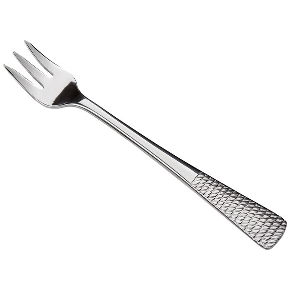 A Reserve by Libbey stainless steel cocktail fork with a textured handle.
