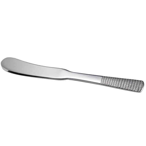 A close-up of a Reserve by Libbey stainless steel butter knife with a white background.