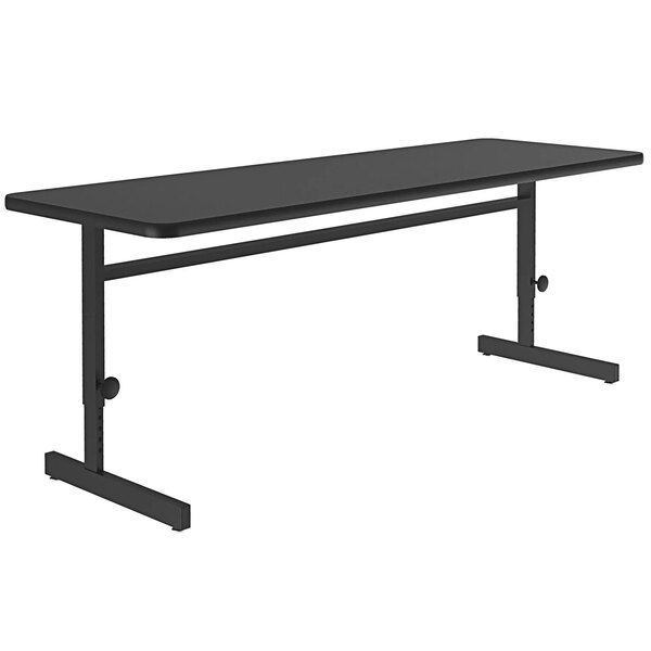 A black rectangular Correll computer table with adjustable legs.