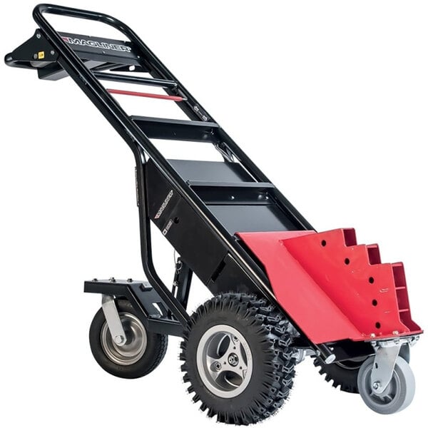 A black and red Magliner motorized hand truck.