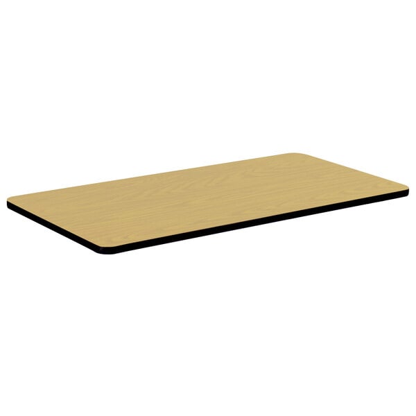 A rectangular Fusion Maple Correll table top with a wood surface and black edge.