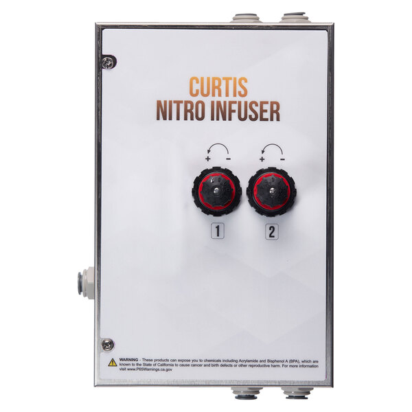 a white box with black knobs