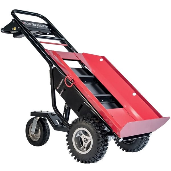 A red and black Magliner motorized hand truck.