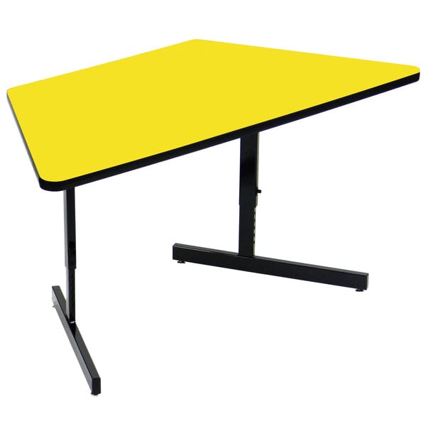 a yellow table with black legs