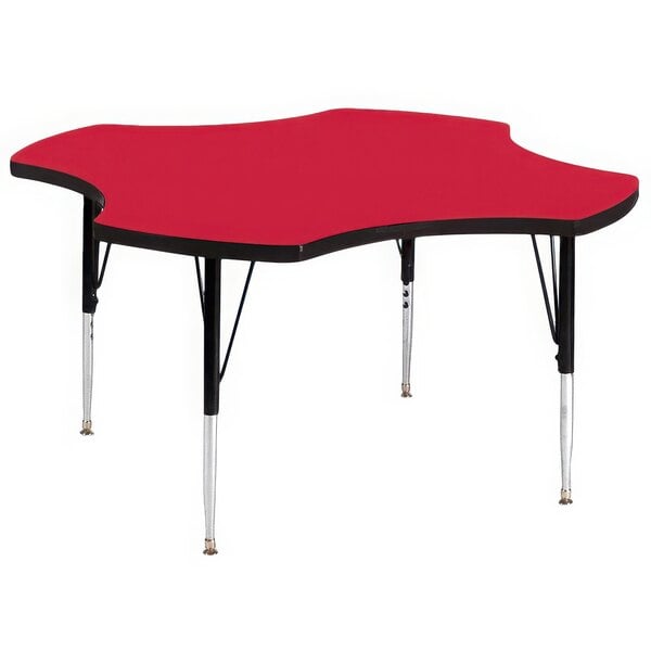 A red Correll activity table top with black legs.