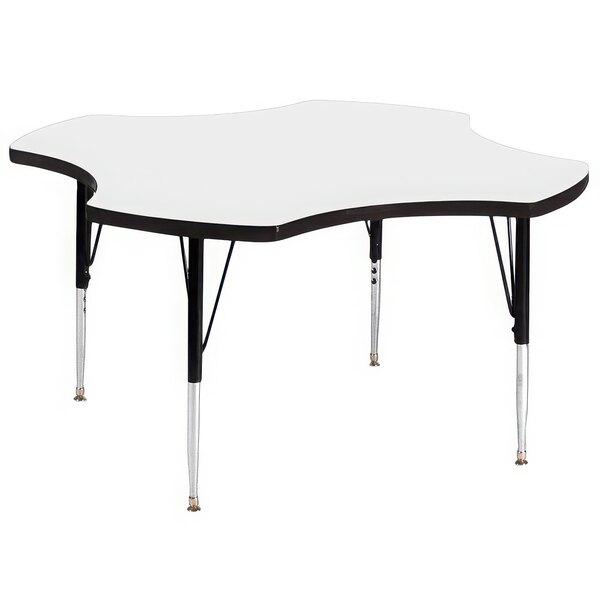 A white Correll Clover adjustable height activity table.