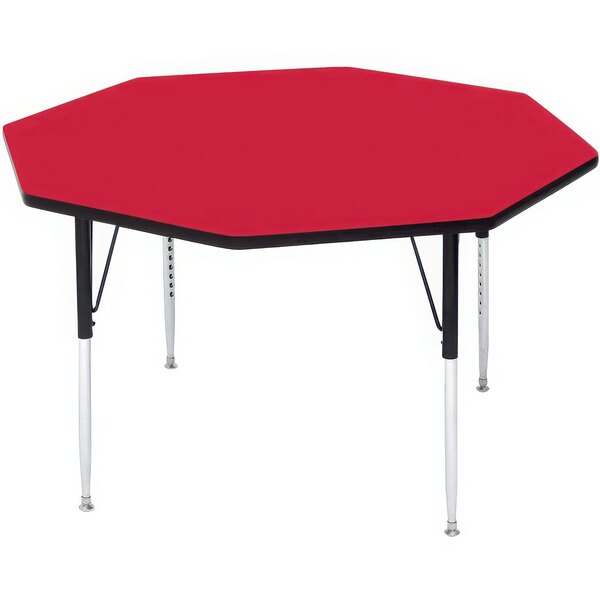 A red octagonal Correll activity table with legs.