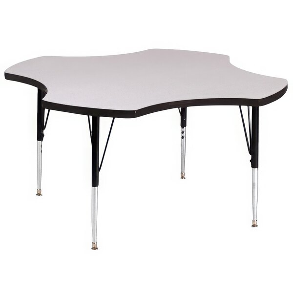 A Correll gray granite activity table with adjustable height black legs.