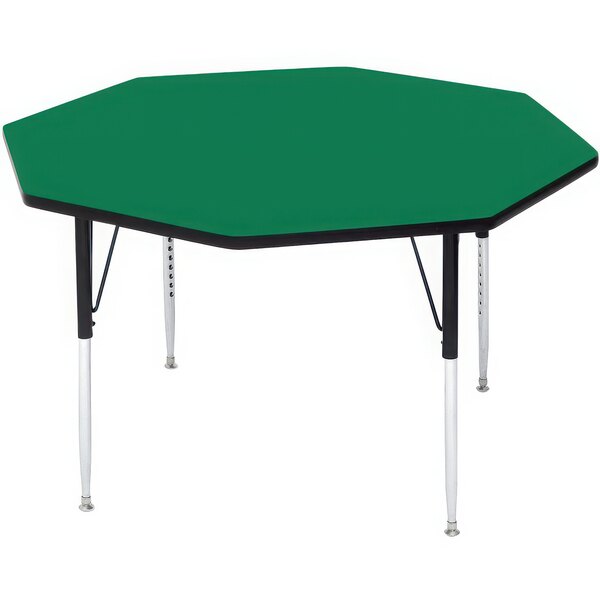 A green hexagon Correll activity table with adjustable legs.