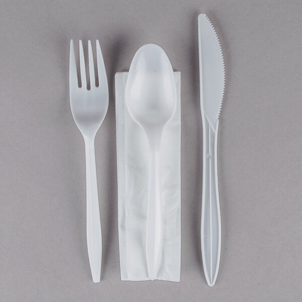 Disposable White Med. Weight Wrapped Plastic Cutlery Set with Napkin 250/Case 33814463761 eBay