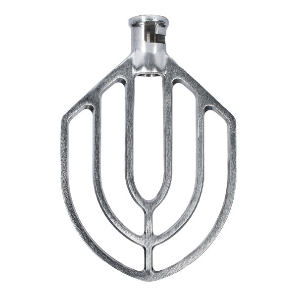 A stainless steel flat beater attachment designed for a 40-quart mixer.