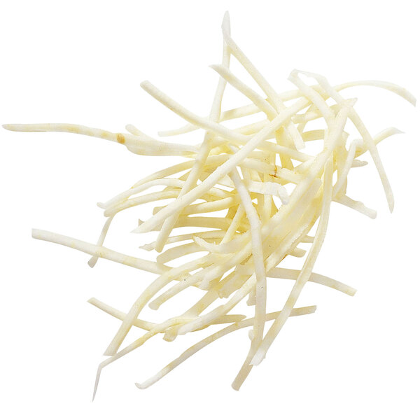 A pile of white shredded food on a white background.