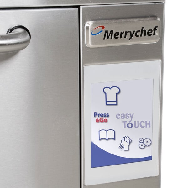 The door handle of a Merrychef eikon e3-1330 High-Speed Accelerated Cooking Countertop Oven.
