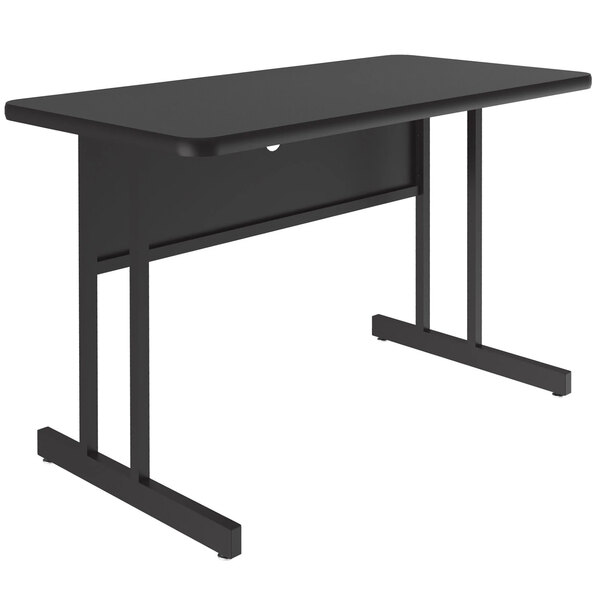 A black rectangular Correll desk with black legs.