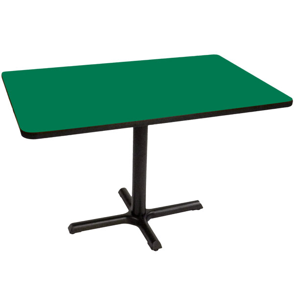 A green rectangular table with a black base.