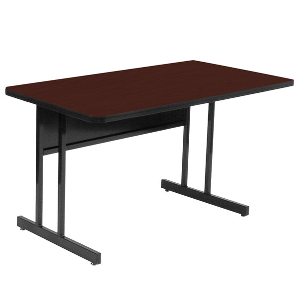 A brown rectangular Correll desk with black legs.