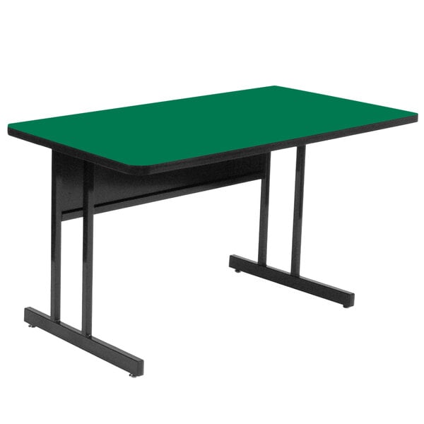 A green rectangular Correll desk with black legs.