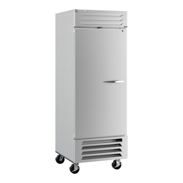 A white Beverage-Air reach-in freezer with a silver handle.