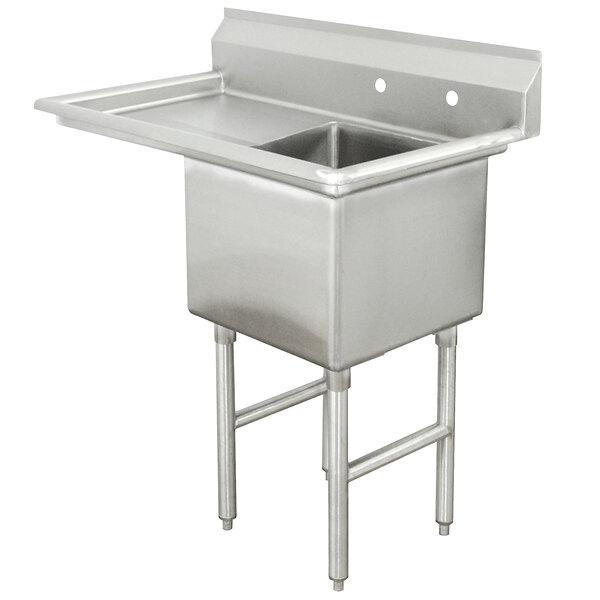 A stainless steel Advance Tabco commercial sink with a left drainboard.