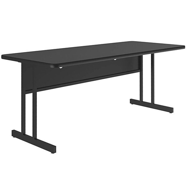 A black rectangular Correll desk with black legs.