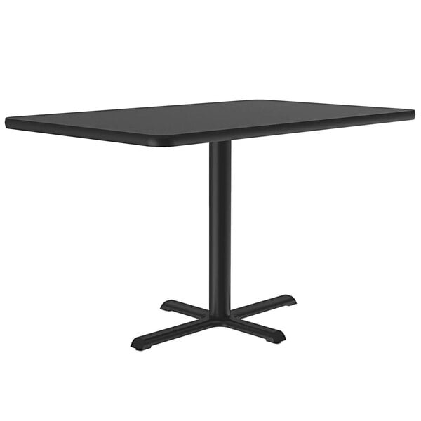 A Correll black rectangular table with a metal base.