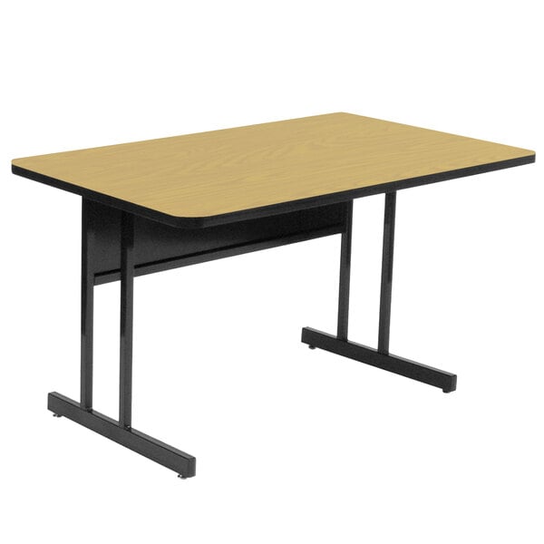 A rectangular Fusion Maple table with a black base.