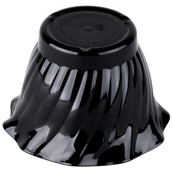 A Cambro black plastic swirl bowl with a wavy design.