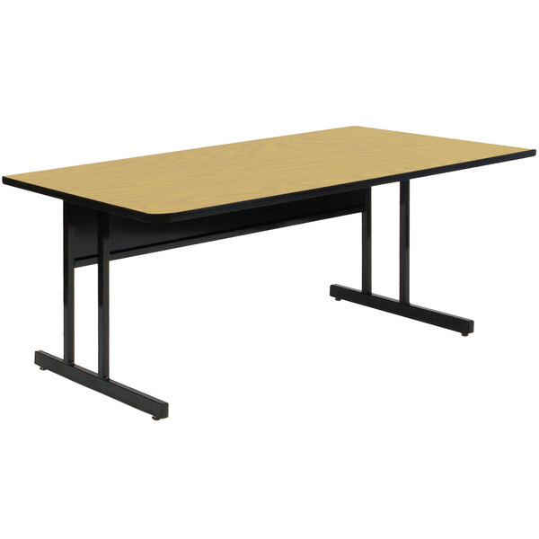 A rectangular Fusion Maple computer table with a black base.