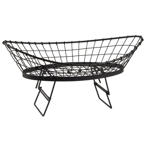 A black metal Tablecraft Grand Master Transformer oblong basket with a handle.