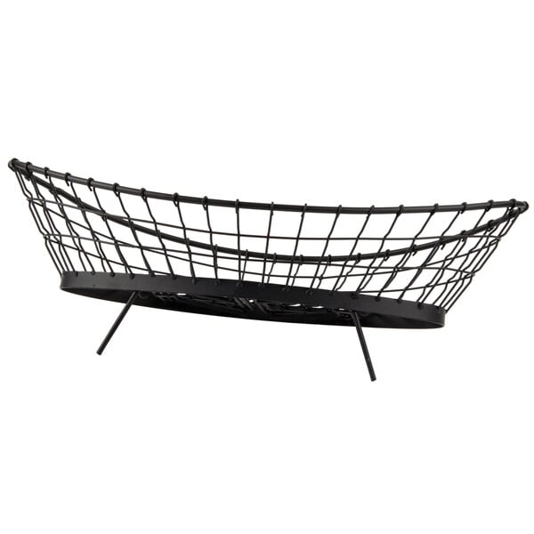 A Tablecraft black metal basket with legs.