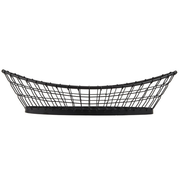 A black metal Tablecraft Grand Master Transformer basket with a curved edge.