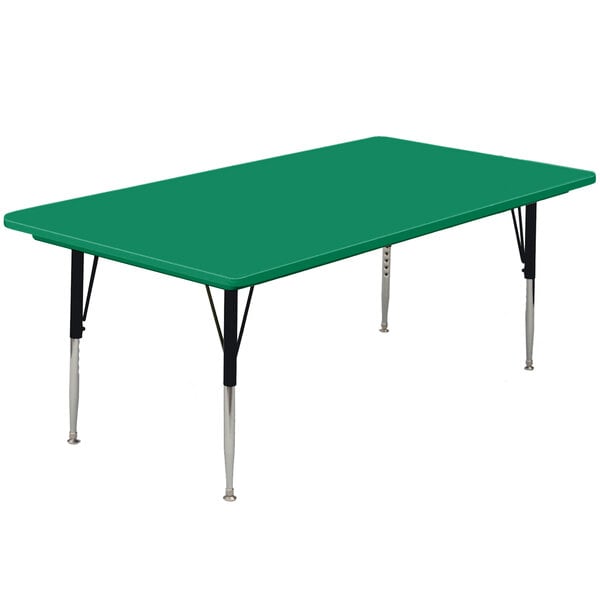 A green rectangular Correll activity table with black legs.