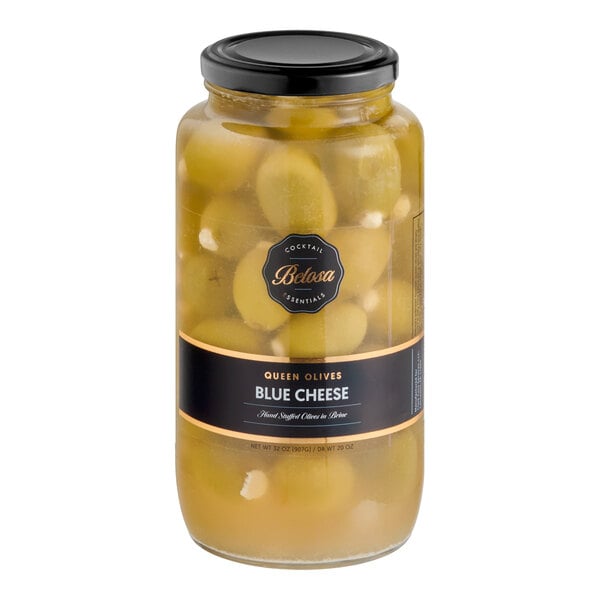 A jar of Belosa Blue Cheese Stuffed Queen Olives.