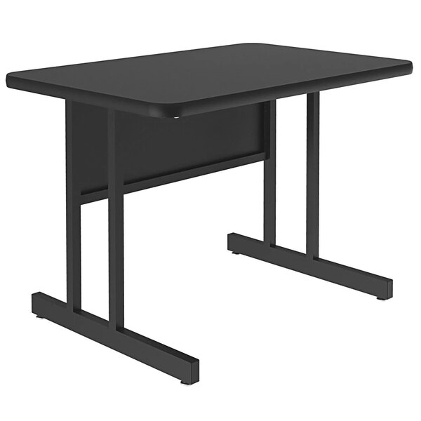 A black rectangular Correll computer table with black legs.