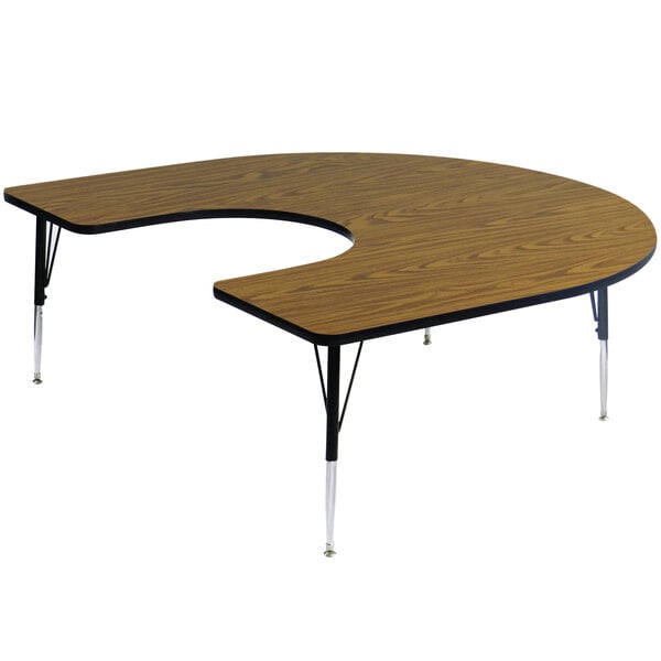 a table with a half-moon shaped top