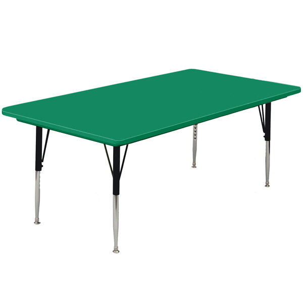 A green rectangular Correll activity table with black legs.