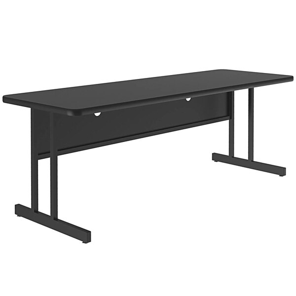 A black rectangular Correll computer table with metal legs.