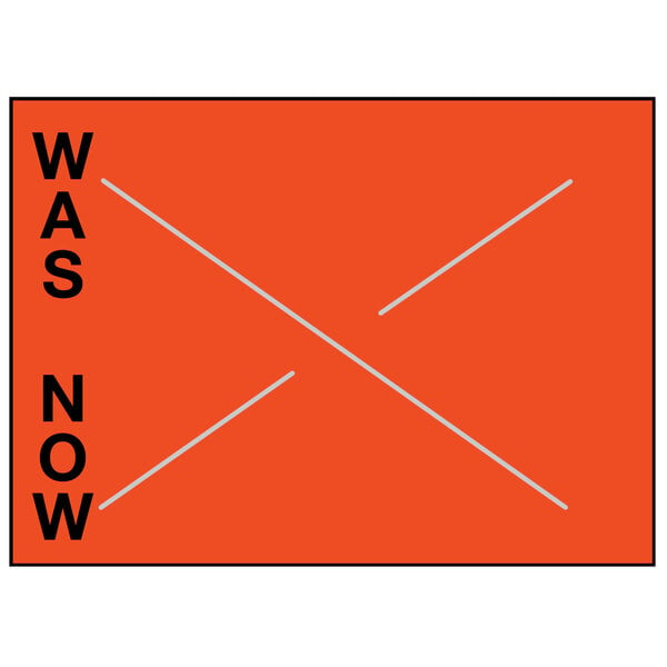 A red rectangular Garvey pricemarker label with black text reading "WAS NOW" on a white background.