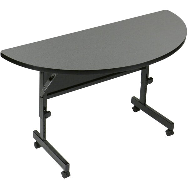 a grey table with wheels