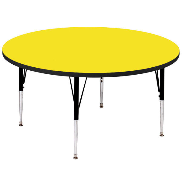 a yellow table with legs