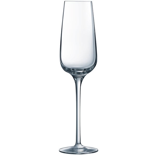 A clear Chef & Sommelier Sublym wine flute with a long stem.