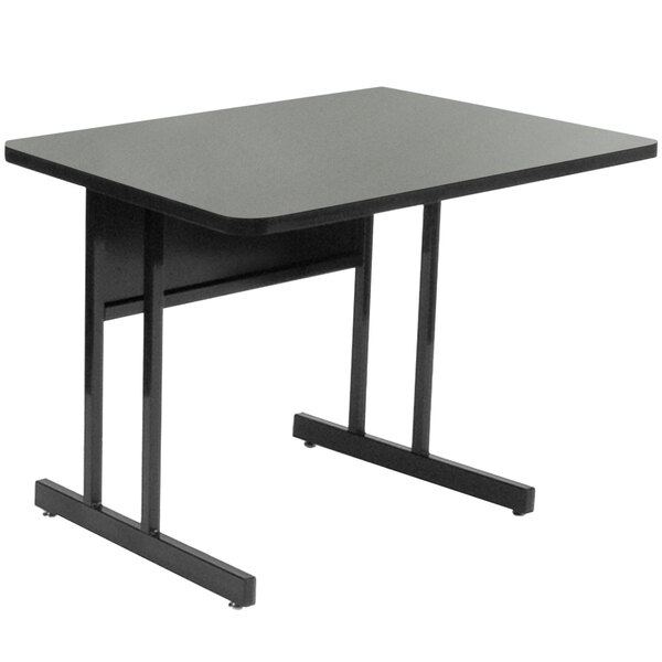 A black rectangular Correll computer table with black legs.