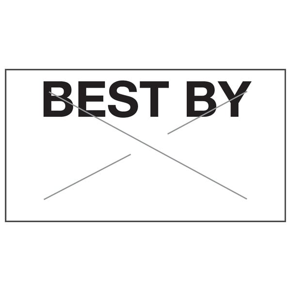 A white rectangular Garvey "BEST BY" label with black text.