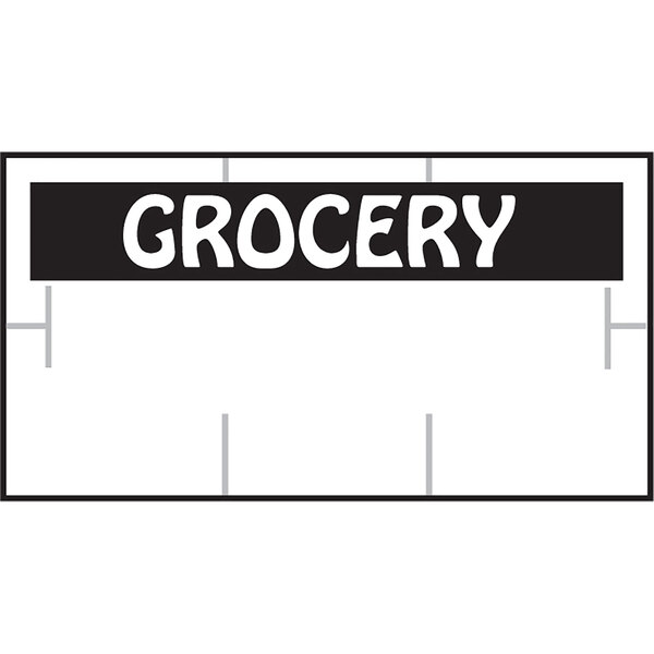 A white Garvey label roll with the word "GROCERY" in white text and black outline.