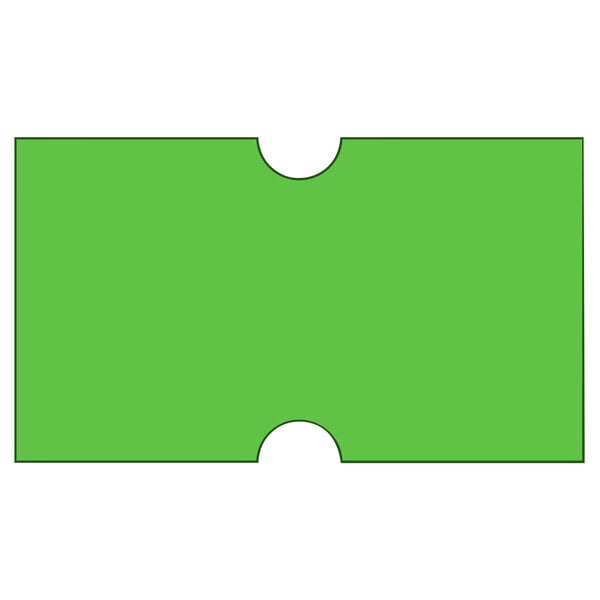 A green rectangular label with a hole in the middle.