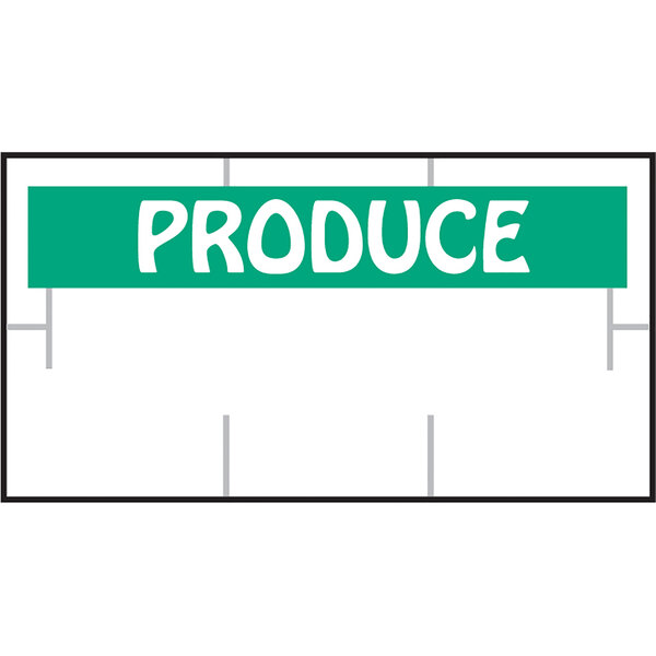 A white oval label with green text reading "PRODUCE"