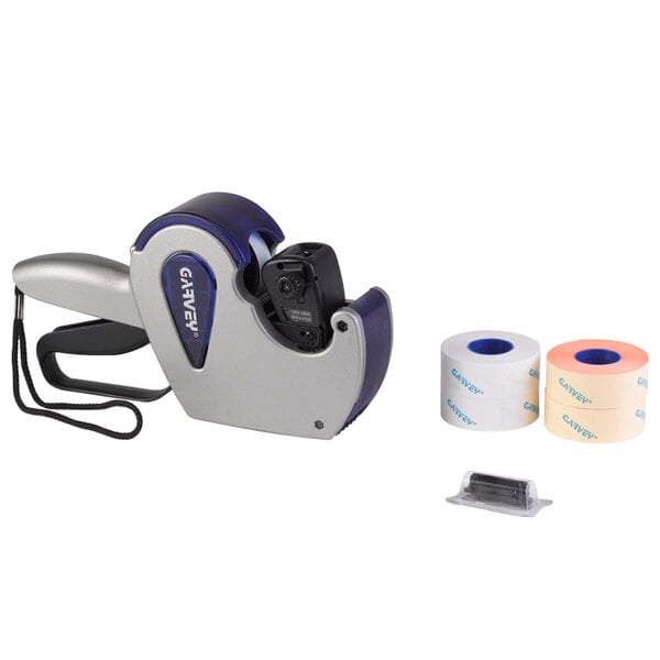 A Garvey Impressa labeler starter kit with rolls of tape.