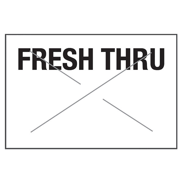 A white Garvey label with black text reading "FRESH THRU"