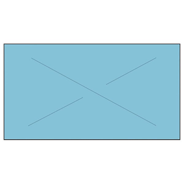 A blue rectangular label with black cross-cut lines.